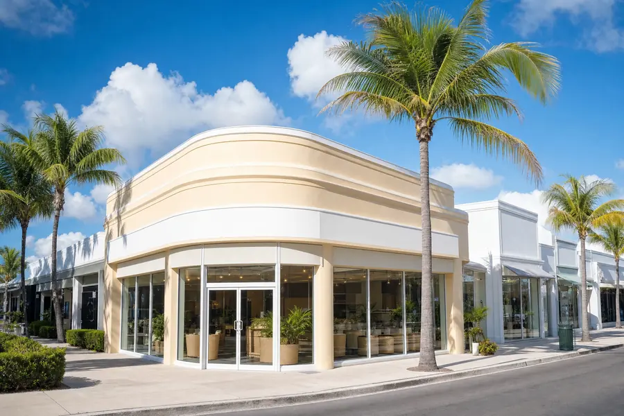 Low-rise moderne retail storefronts in Miami Beach, Florida