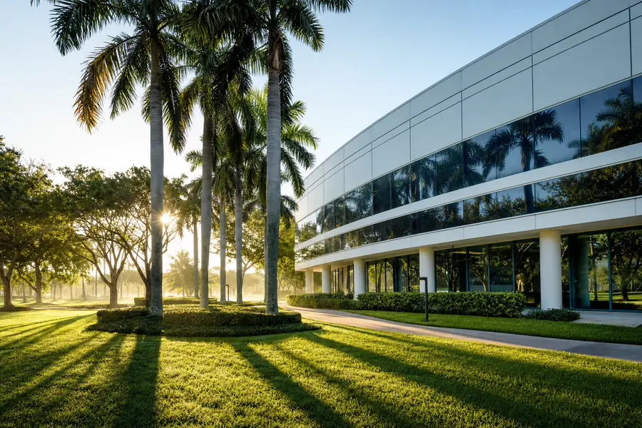 Early morning light across a South Florida office park