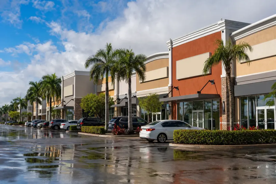 South Florida retail center after a passing rain shower