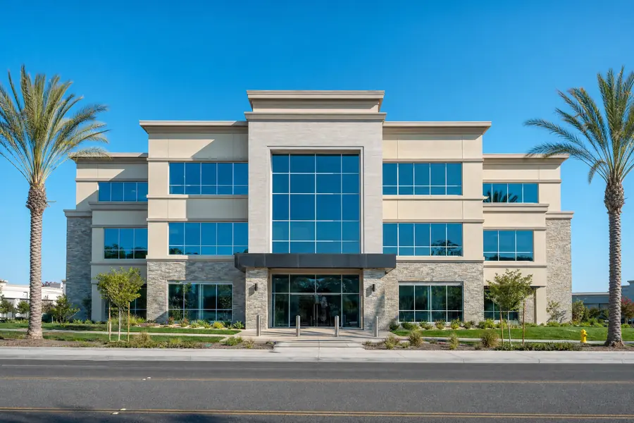 Mid-size commercial building photographed straight on
